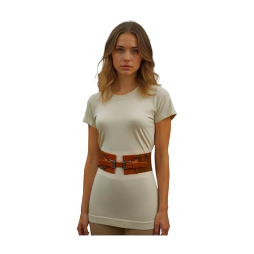 Women Fashion Brown Wide Elastic Belt Hip Waist Silver Double Buckle Texas Star Charms S M z1893