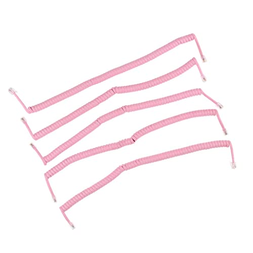 BaotyJie 5Pcs Spiral Cord for RJ9 Telephone Handsets, Pink