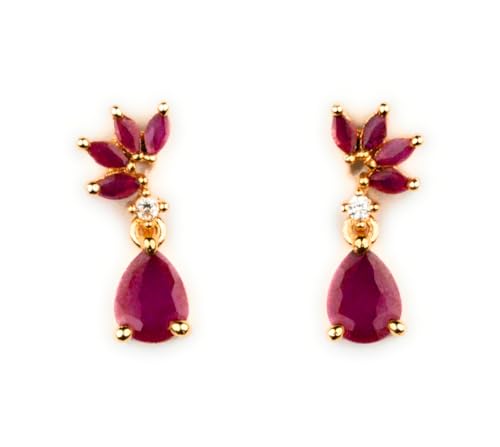 Image of Sasitrends Micro Gold Plated American Diamond Ruby stone Studded Necklace Jewellery Set