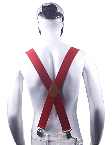 Doloise Men's Suspenders X Back 2 Inches Wide with Extra Heavy Clips Adjustable Braces for Men Suspender