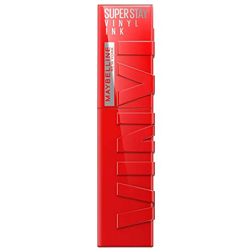 Image of Maybelline Super Stay Vinyl Ink Longwear No-Budge Liquid Lipcolor Makeup, Highly Pigmented Color and Instant Shine, Red-Hot, Fire Engine Red Lipstick, 0.14 fl oz, 1 Count