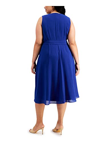 Jessica Howard Women's Plus Size Satin Keyhole Midi Dress with Faux Wrap Skirt and Sash2