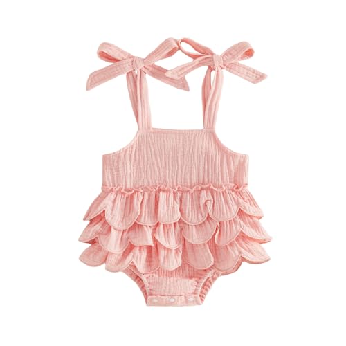 BeQeuewll Newborn Baby Girl Clothes Infant Summer Romper Dress Sleeveless Tie Up Tutu Bodysuit Cute Baby Outfits (Pink, 6-12 Months)