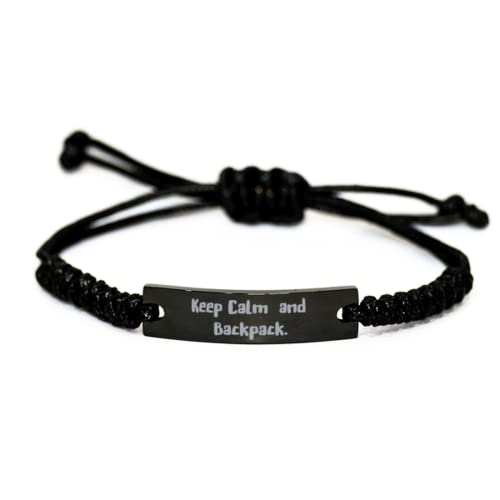 Unique Backpacking Black Rope Bracelet, Keep Calm, Gifts for Men Women, Present from, Engraved Bracelet for Backpacking, Backpacking Present, Backpacking Gift, Hiking Present, Hiking Gift,