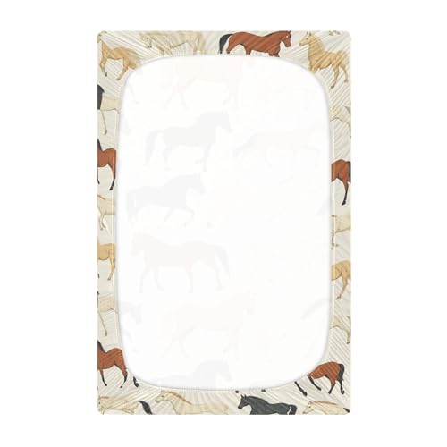 Image of Vintage Horse Crib Sheets Soft Breathable Fitted Baby Crib Sheets Mattress Cover for Girls Boys, 52 inch x 28 inch x 9 inch