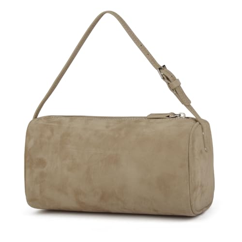 DONNAIN Kleine Handtasche Premium Wildleder Tasche Damen Kleine Umhängetasche Modisch Crossbody Bag Damen Klein Suede Bag Elegant Tasche Klein mit Verstellbarem Riemen Beige