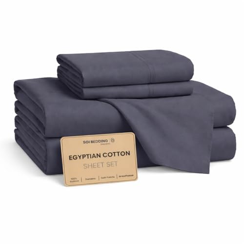 SGI bedding 100% Egyptian Cotton Sheets Full XL Size – Cooling Sheets, Soft Breathable Dark Grey Bedding, Luxury Bedding, Luxury Hotel Sheet Set, Deep Pocket 16", 4 Piece Set