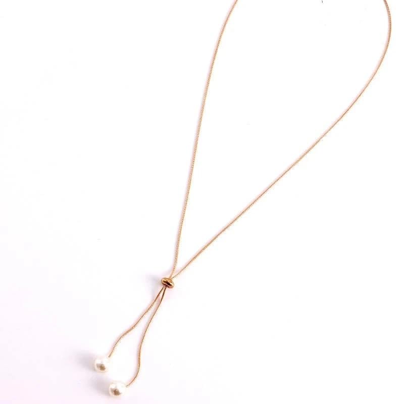 El Regalo Classy Slider Pearl Tie Necklace for Girls & Women- Elegant Drawstring Imitation Pearl Pendant Adjustable Y-Shaped Chain Necklace (Gold) (B0D12WR2ZW) Amazon Price History, Amazon Price Tracker