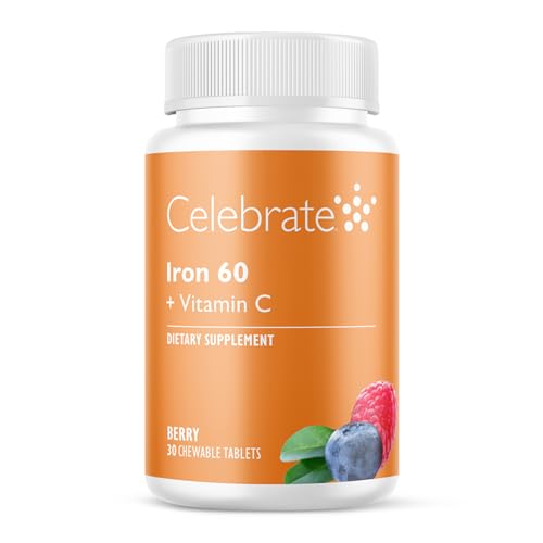 Celebrate Vitamins Iron Supplement with 60mg Iron & Vitamin C Berry Chewables for Bariatric Patients Gastric Bypass & Sleeve Gastrectomy Support 30 Tablets for Post-Surgery Health Maintenance