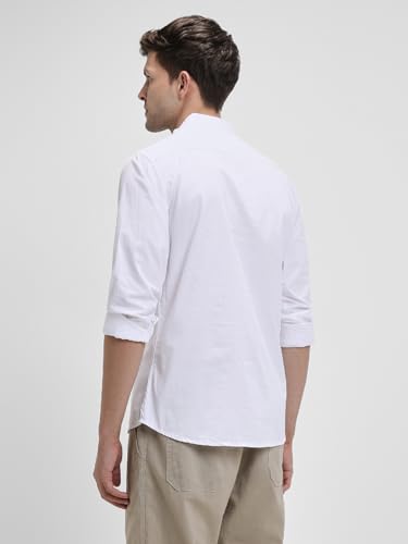 Image of Dennis Lingo Men's Cotton Solid Slim Fit Mandarin Collar Full Sleeves Casual Shirt