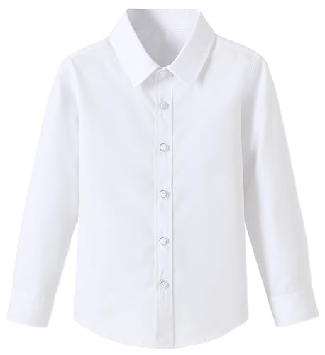 SOLOCOTE Niños Grandes Blanco Camisa Manga Larga Abotonada Cuello Uniforme Escolar Superior Blanco 10 años