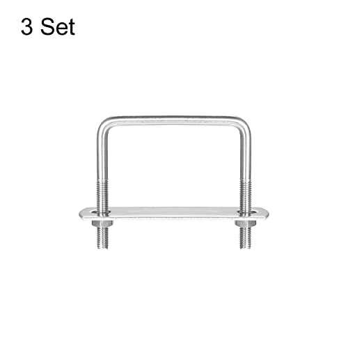 Image of uxcell Square U-Bolts, 3 Sets 62mm(2.44 inch) Inner Width 60mm Length M6 304 Stainless Steel U Clamp Bolt with Nuts and Plates, for Boat Trailer