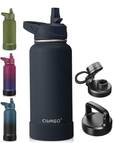 Image of CIVAGO 32 oz Insulated Stainless Steel Water Bottle With Straw and 3 Lids