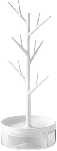 MEETOZ Jewelry Holder, Branch Jewelry Rack With Rotatable Base and Storage Box Tree Tower Rack Hanging Organizer for Necklaces, Earrings, Bracelets, Rings, Jewlery Display and Storage (White)