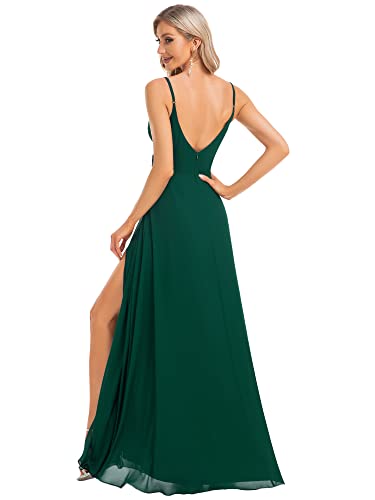 Image of Ever-Pretty Women's Summer Backless Spaghetti Straps Bridesmaid Dresses Chiffon V-Neck Slit Long Formal Wedding Guest Dress