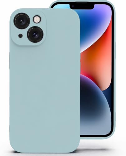 Image of DIZORO Square Microfiber Candy Case Compatible for iPhone 14 Shockproof Slim Back Cover Liquid Silicone Case - Mint Green