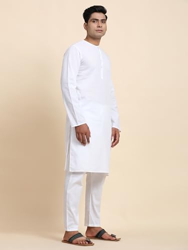 Image of Men's Pure Cotton Solid Kurta Pajama Set Round Neck Casual Yoga Dress