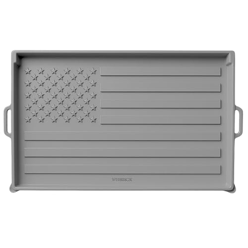 28 inch Silicone Griddle Mat Cover for Blackstone Grill, Embossed American Flag Design, Heavy Duty Weather-Resistant Rust & Dirt Protector, Fits Standard Flat Top Model (Not Omnivore or XL), Gray by WEISSBOX - Used condition - US$21.26