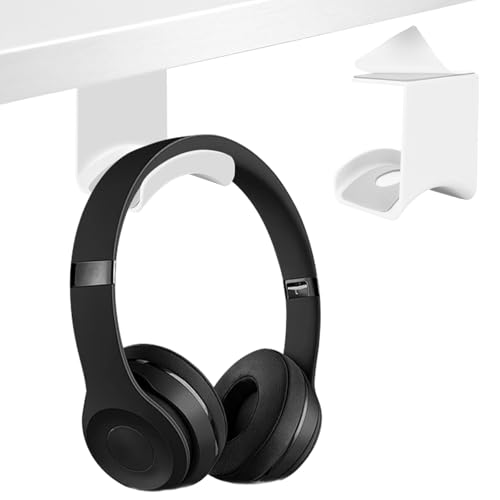 AXFEE Soporte para Auriculares, Sin Perforaciones, Universal Adhesivo Stand, Gancho para Soporte de Auriculares Debajo del Escritorio, para Colgar Mochilas, Auriculares, Paraguas（Blanco）