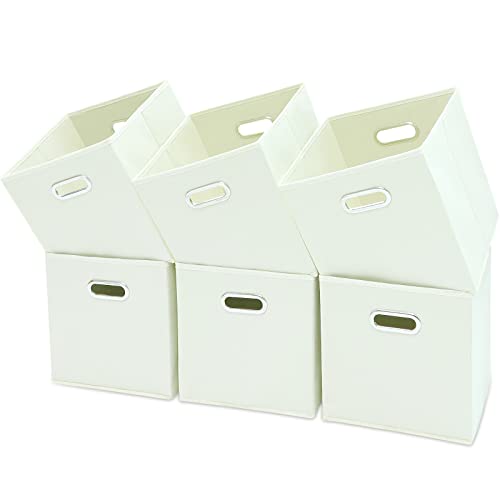 Yunkeeper Black Fabric Cubby Storage Bins,13x13x13 Inches,Cube Organizer Bin Foldable Storage Boxes with Dual Handles Fabric Organizer Box and collapsible Storages basket,Set of 6,Creamy-White