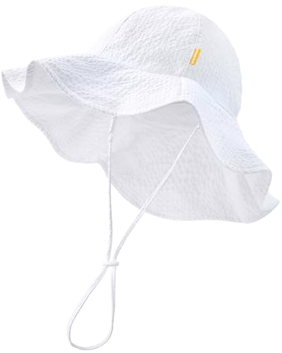 Image of HONGTEYA Baby Sun Hat Toddler Girl Beach Hat Sun Protection Adjustable Outdoor Summer Wide Brim Bucket Hat for Infant Kids