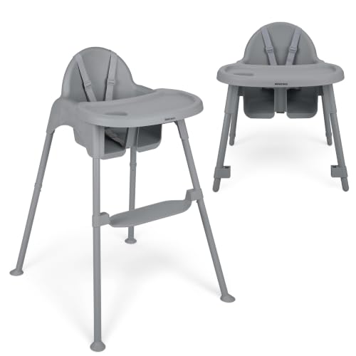 KikkaBoo Trona para Bebé 2 en 1 OATY, Silla de Alimentación Convertible para Niños hasta 15 kg, Bandeja Doble Ajustable con Portavasos, Arnés de 5 Puntos, Reposapiés Ajustable, Gris
