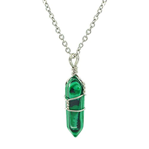 Hand wired treated malachite gemstone healing point chakra pendan…