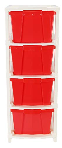 Image of Joyful Studio 4 Xl Plastic modular Drawer System for Home, Office, Hospital, Parlor, School, Doctors, Home and Kids, Colour Red, Product Dimension when assembeled (31cmx39cmx80.9 cm)