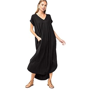 Entro Women’s V Neck Short Sleeve Pocket Maxi Dress