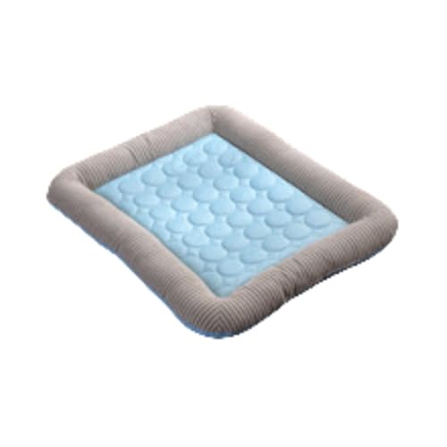 AZIEBAY ペット用冷却ベッド、夏の必需品、猫と犬に適し、ひんやりとした触り心地、四角い、冷感、暑さ対策、熱中症予防、室内用、かわいい、様々なスタイル、快適 (ブルーアイスシルクストライプ,XL-78×62cm)