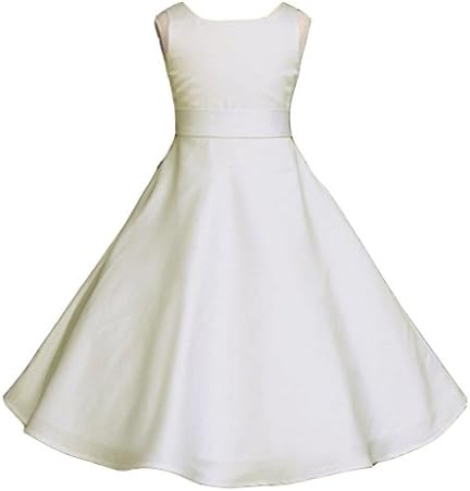 Pink Promise Wedding Pageant Ivory A-Line Matte Satin Jr. Bridesmaid Flower Girl Dress, Ivory, 6