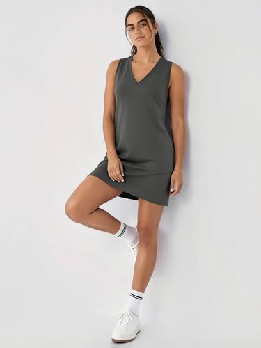 Image of ODODOS Modal Soft V-Neck Tank Dress for Women Sleeveless Sundress Casual Relaxed Summer Dress with Pocket
