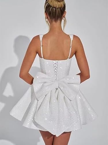 Sparkly Sequin Short Homecoming Dresses for Teens 2025 A Line Square Neck Mini Prom Cocktail Party Gown with Bow4