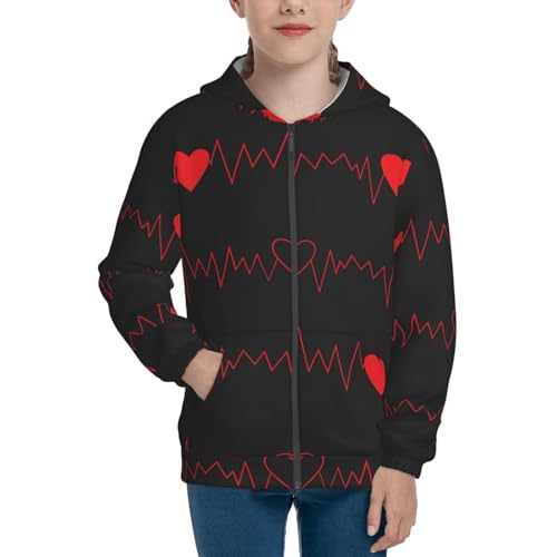 Cardiogram and Heart Kid Hoodies Boys Zip Up Sweatshirts Girls Pullover with Pocket3