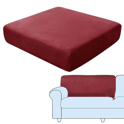 SHUOJIA Sofa Seat Cushion Covers, Stretch Velvet Sofa Cover, Non-Slip Couch Cushion Covers Replacement for Individual Cushion,with Elastic Fabric,Machine Washable (Dark Red,Backrest Cover)