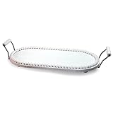 Lavender Inspired White Washed Oval Wooden Decorative Tray, Wooden Raised Tray for Coffee Table Rust