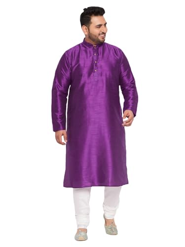 Image of Vastramay Plus Men's White Silk Blend Kurta Pyjama Set VPLUSMKWH001nPBL 44 | Independence Day