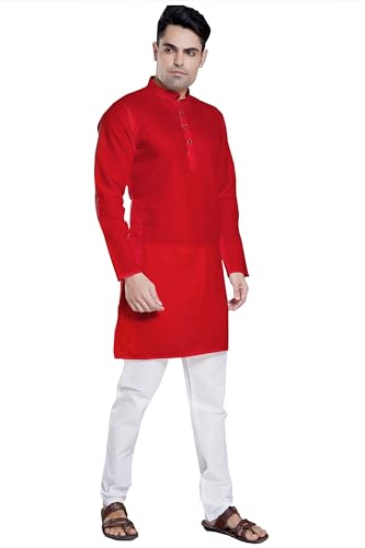 Image of DIVISIVE Men's Plain Cotton Blend Linen Slim Fit Kurta Pyjama Set