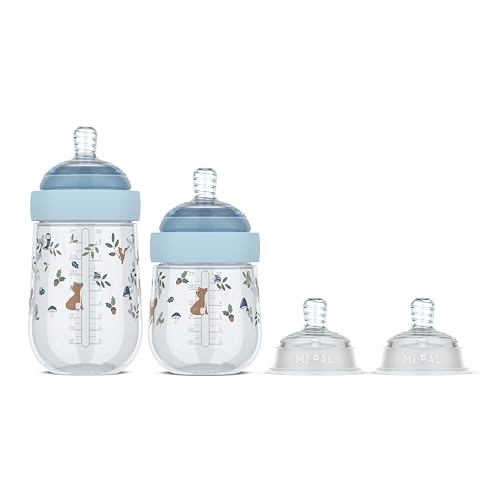 Mepal - Set de Inicio Biberones Mio Little Dutch - 3 piezas - Anticólicos Biberones - Diseño en espiral evita obstrucciones - Silicona de grado médico - 165 + 240 ml - Forest Friends