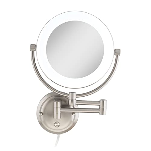 Zadro Lexington Led Lighted Wall Mounted Makeup Mirror With Magnification Two-Sided Swivel Extendable Bathroom Mirror (10X/1X, 10" Head, 7.5" Mirror, Plug-In, Satin Nickel) #TOP22