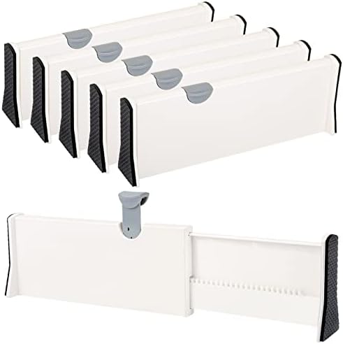 COSICS Adjustable Drawer Dividers 11-17 Inch, 6PCS Drawer Dividers Organizers for Clothes, Plastic Adjustable and Expandable Drawers Separators for Bedroom, Bathroom, Kitchen, Office, Dressers