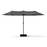 13FT Double-Sided Patio Umbrella with 48 Solar LED Lights, Large Rectangular Outdoor Market Umbrella with Crank Handle, Vented Canopy, Heavy-Duty 12 Rib Steel Frame, for Backyard, Garden, Pool, Grey
