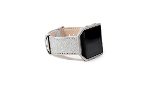 Fitbit Blaze Smart Fitness Watch Band,Thankscase Genuine Leather Strap Wrist Band Replacement, Spring Bar and Beautiful Embossed Pattern for Fitbit Blaze Smart Fitness Watch.(Silver)