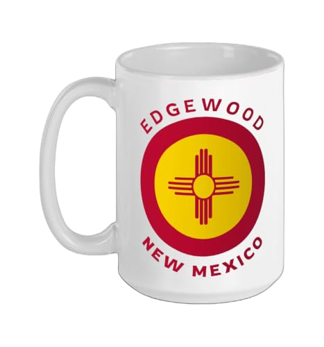 Edgewood New Mexico NM Flag Zia Vacation Souvenir Ceramic Mug, White, 15oz