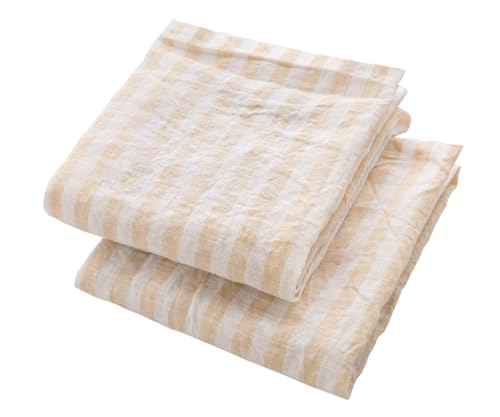 Linen Tea Towels Set of 2 - Beige Striped