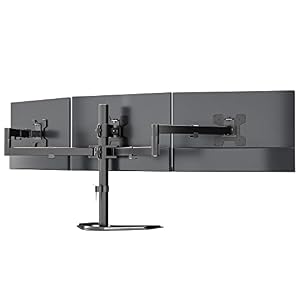 WALI Triple Monitor Stand, Free Standing Three LCD Monitor Fully Adjustable Desk Mount Fits 3 Screens up to 27 inch, 22 lbs Weight Capacity per Arm (MF003), Black