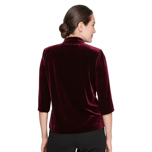 Alex Evenings Womens Velvet Asymmetric Pointed Hem Blouse with Embellished Closure, Formal Event, Party2