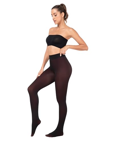 Image of ATHVOTAR Fleece Lined Winter Tights Women - Thermal Warm Opaque Pantyhose Thick Sheer Leggings Black /Burgundy /Navy Medium /Large