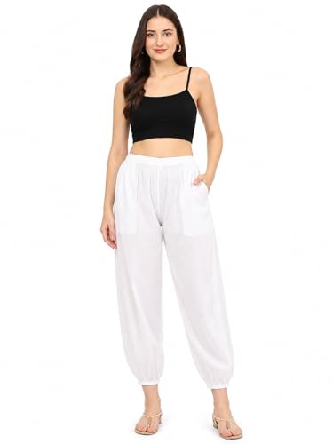 Image of Women's Cambric Cotton Afghani Patiala Salwar - Loose Fit, Elastic Waist, Deep Pockets | Ethnic & Casual Wear