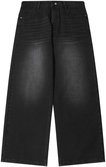 Mens Baggy Jeans Y2k Skater Vintage Plain Pants Casual Wide Leg Loose Fit Denim Hip Hop Jean - Image 5